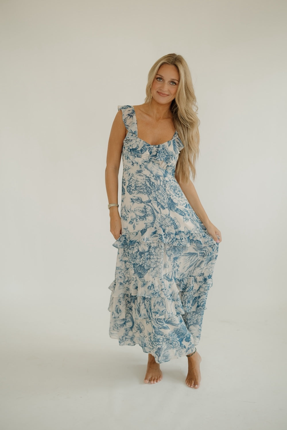Cassandra Blue Floral Tiered Dress