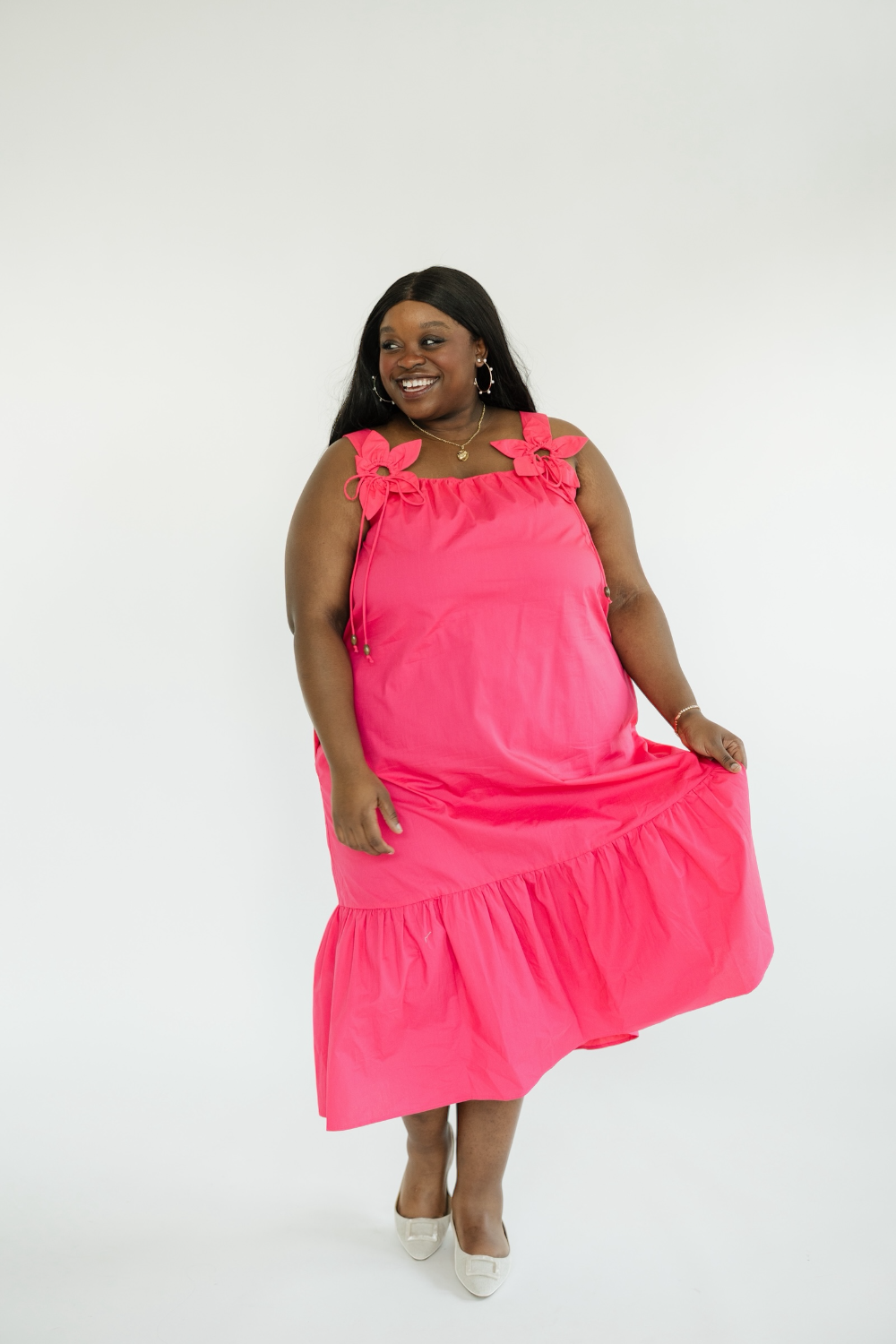 hot pink floral midi dress Whispering Blooms Midi Dress in Hot Pink Curves Impressions Online Boutique