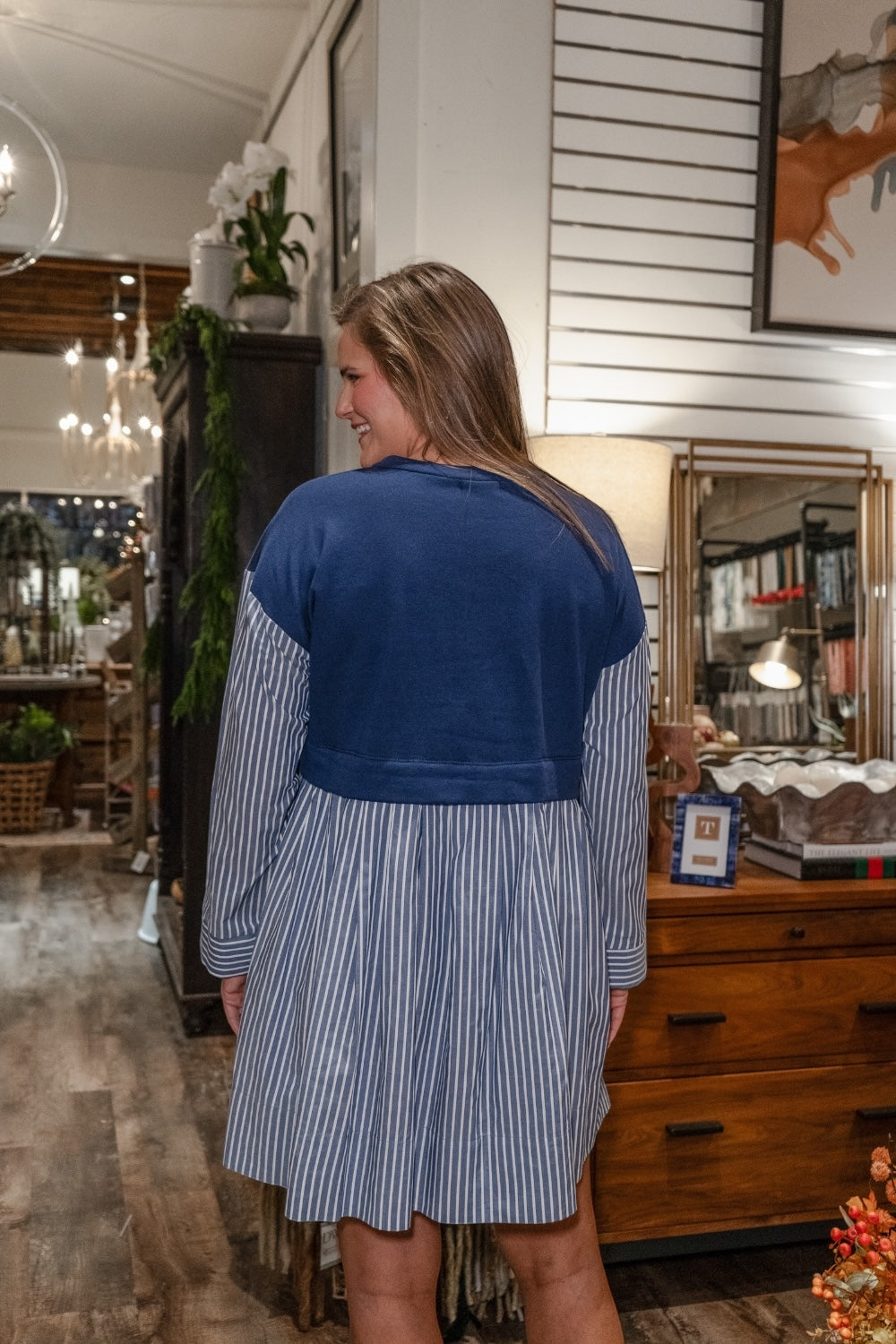 Spencer Navy Fleece/Pinstripe Dress (S-3XL)
