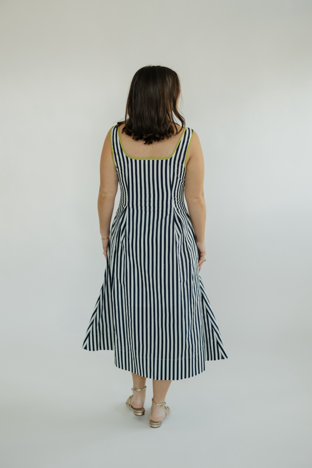 Chandler Navy Striped Square Neck Midi Dress