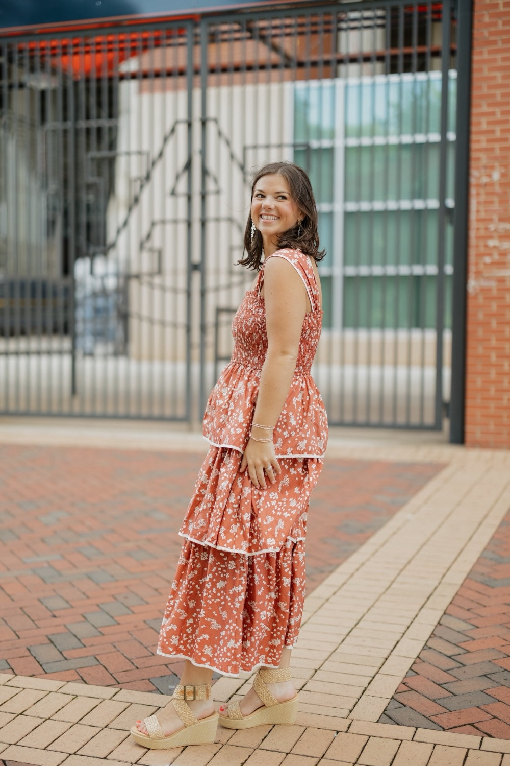 Aubrie Printed Tiered Midi Dress
