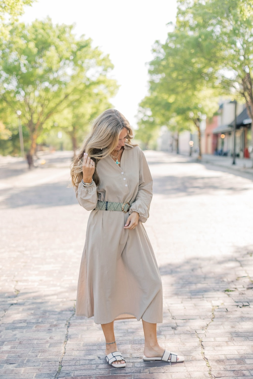 Kelly Khaki Linen Midi Dress (S-3XL)