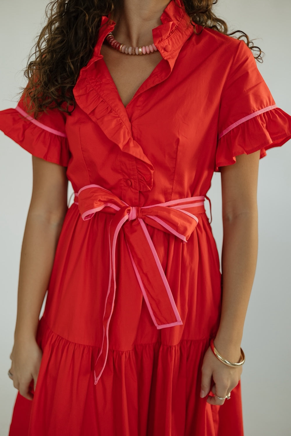 Lena Red Poplin Maxi Dress