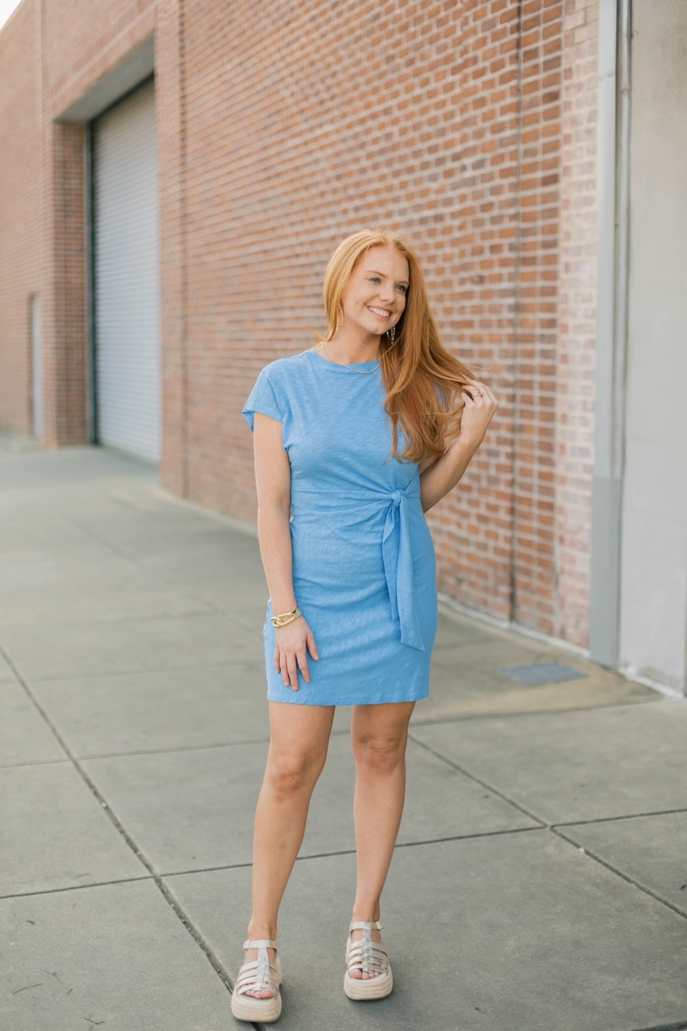 Carrie Blue Crewneck Tee Dress