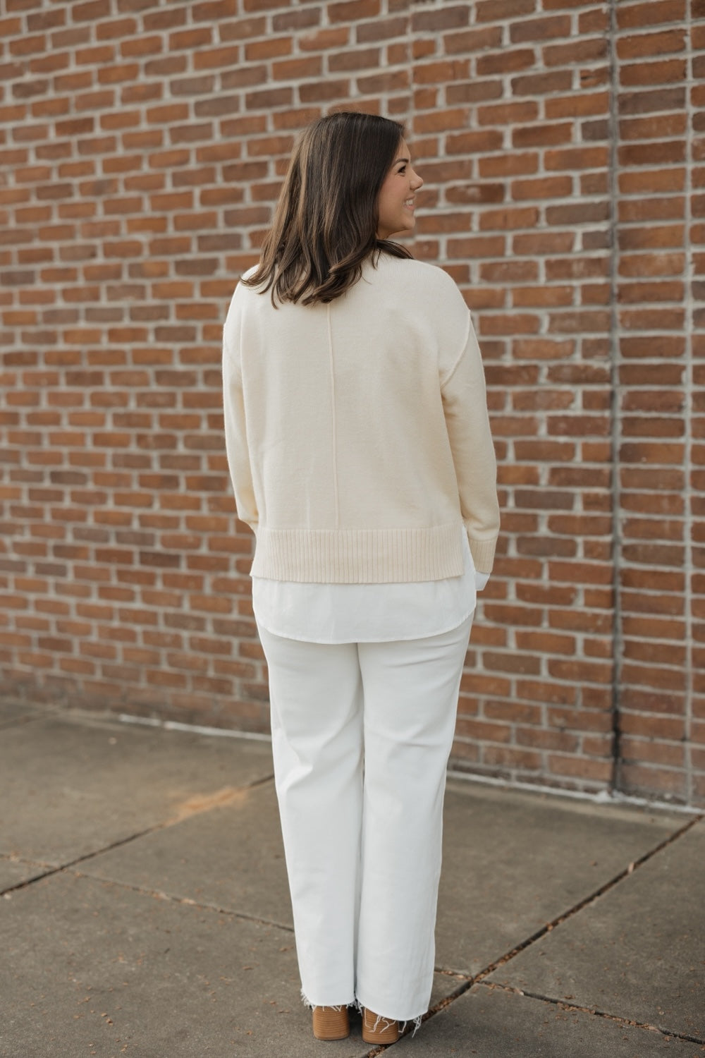 Lindsey Beige Long Sleeve Combo Sweater
