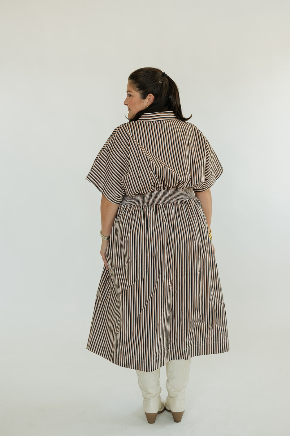 Wilderra Pleated Striped Midi Dress