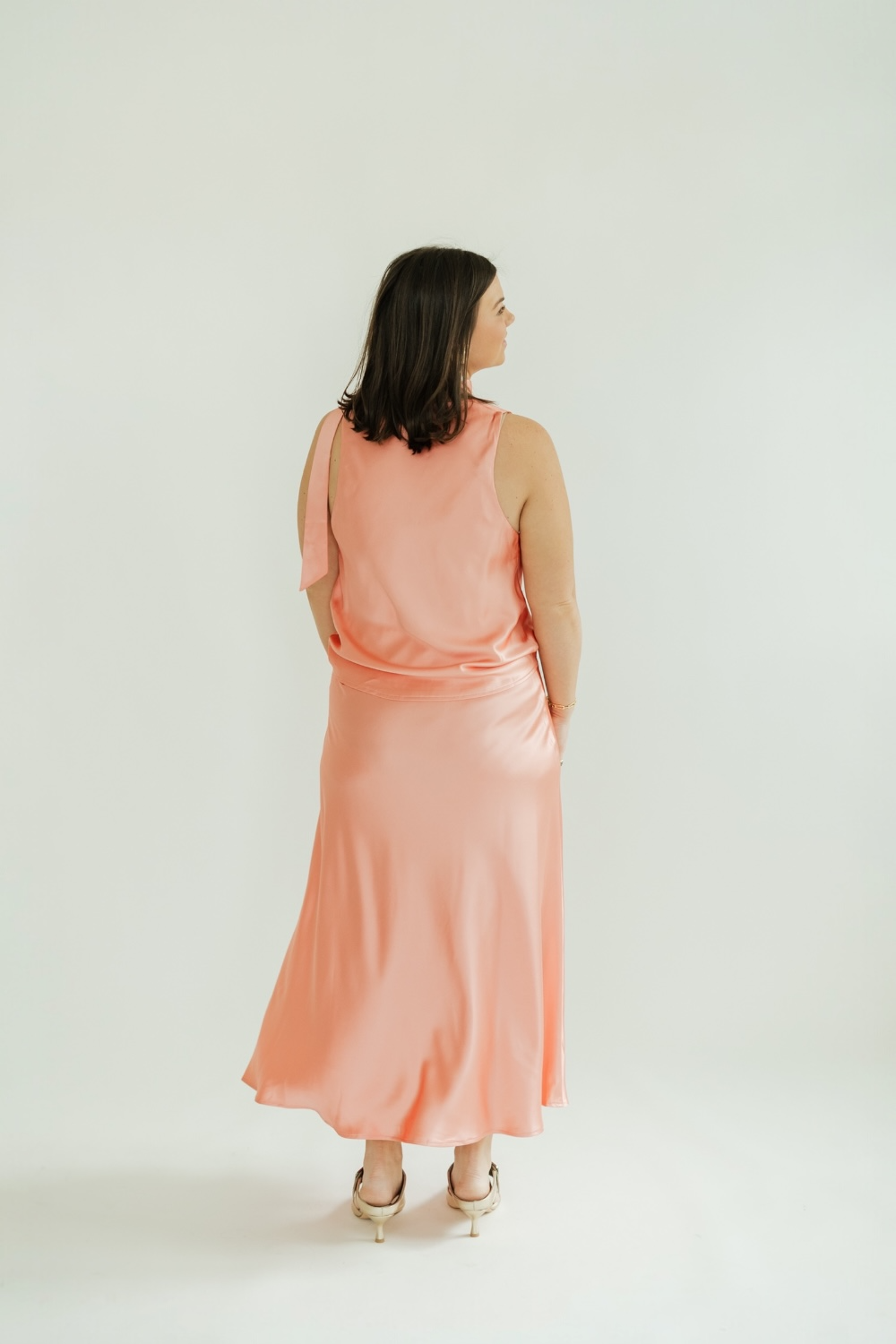 Fitz Coral Satin Midi Skirt