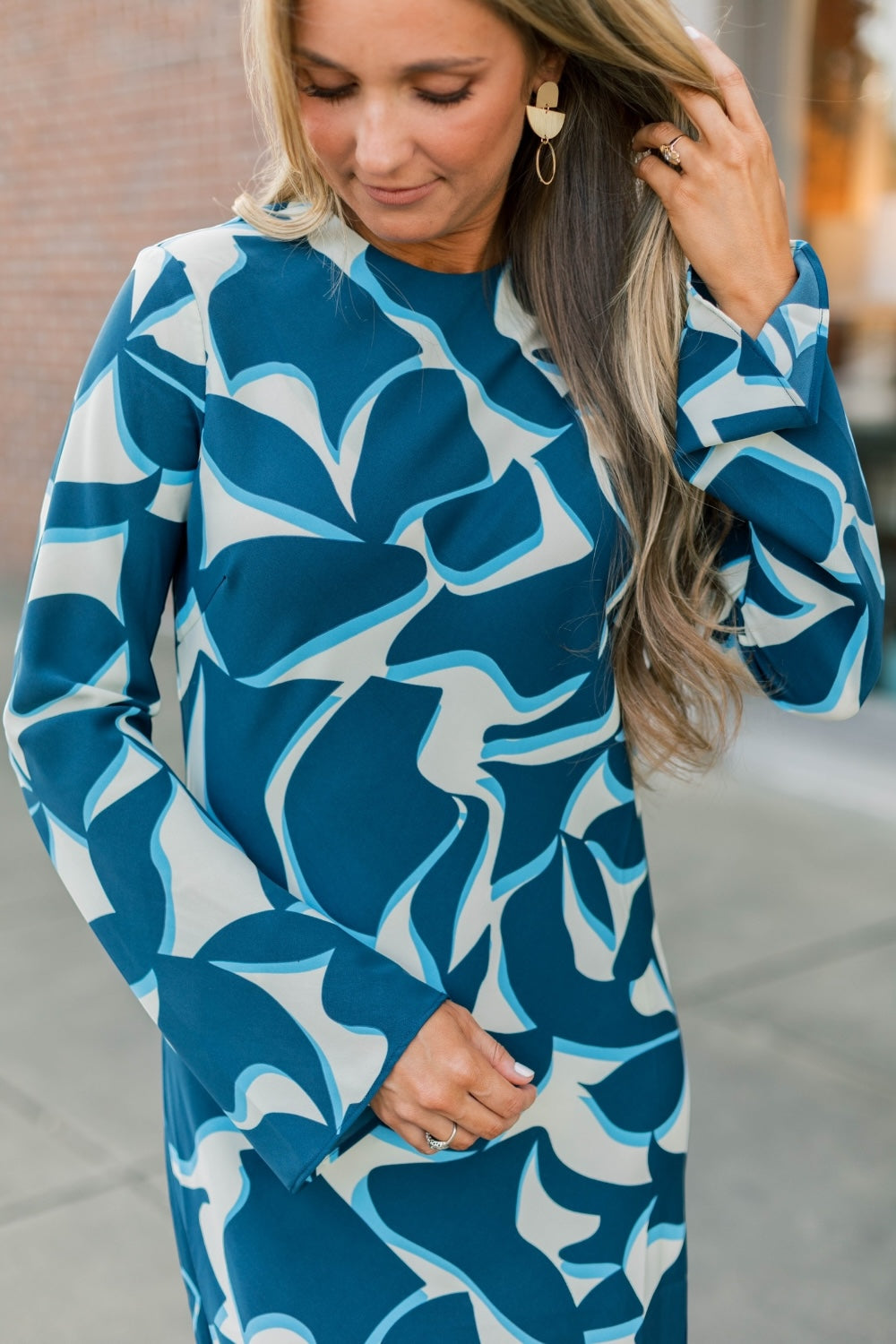 Giovanna Bias Blue Geometric Midi Dress