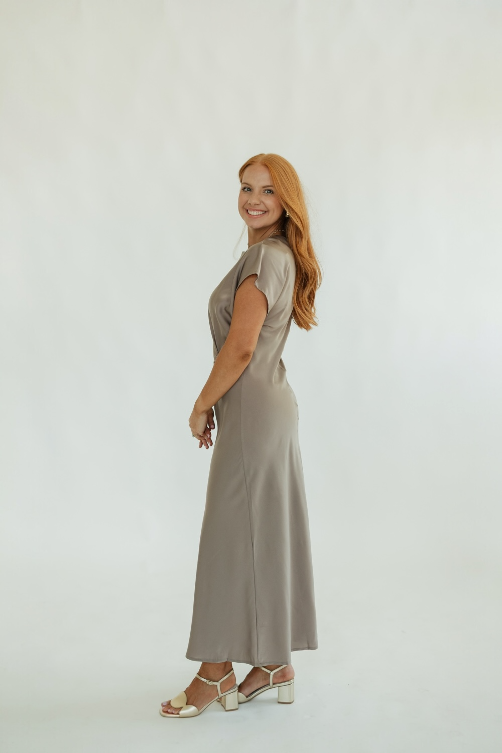 Dallis Satin Bias Cut Waist Midi Dress