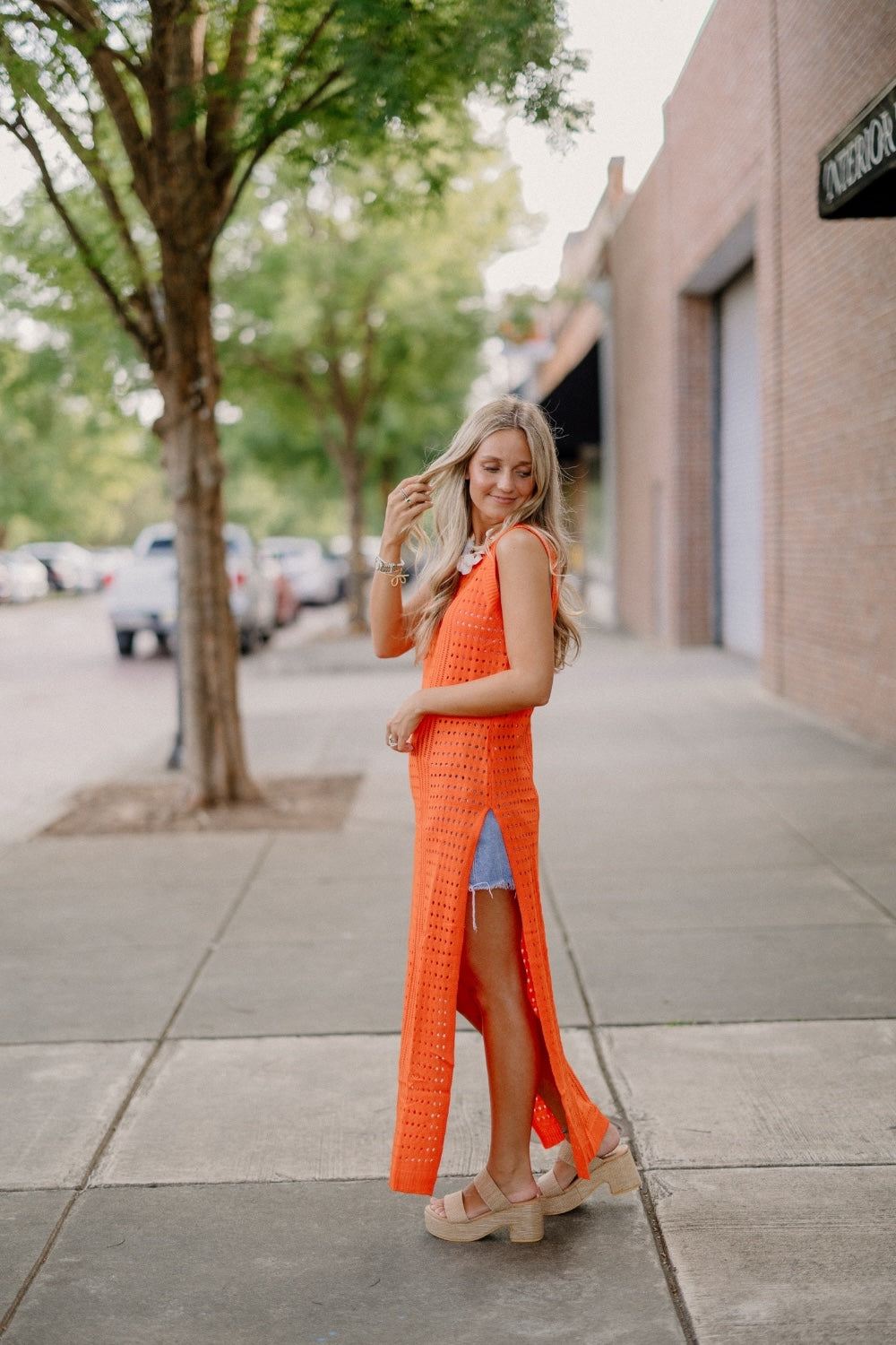 Tangerine Crochet Long Coverup (S-3XL)