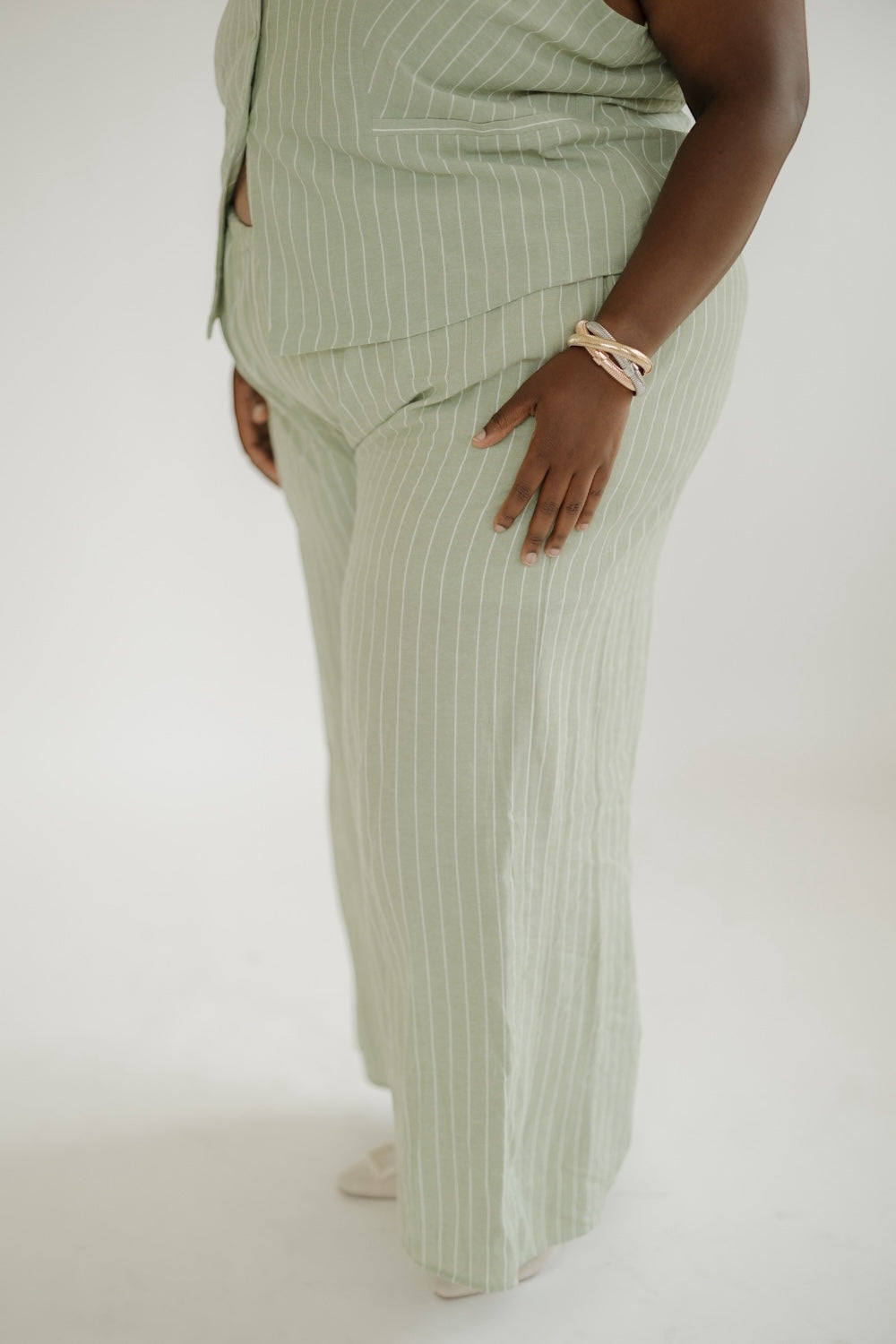 Matcha Pinstripe Tie Waist Pant (S-3XL)