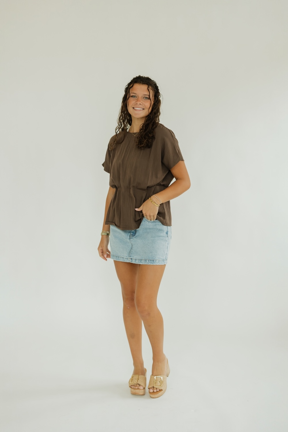 Sarah Brown Pleated Waist Top