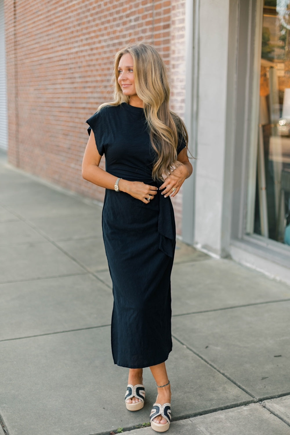 Terrie Black Crewneck Tee Midi Dress