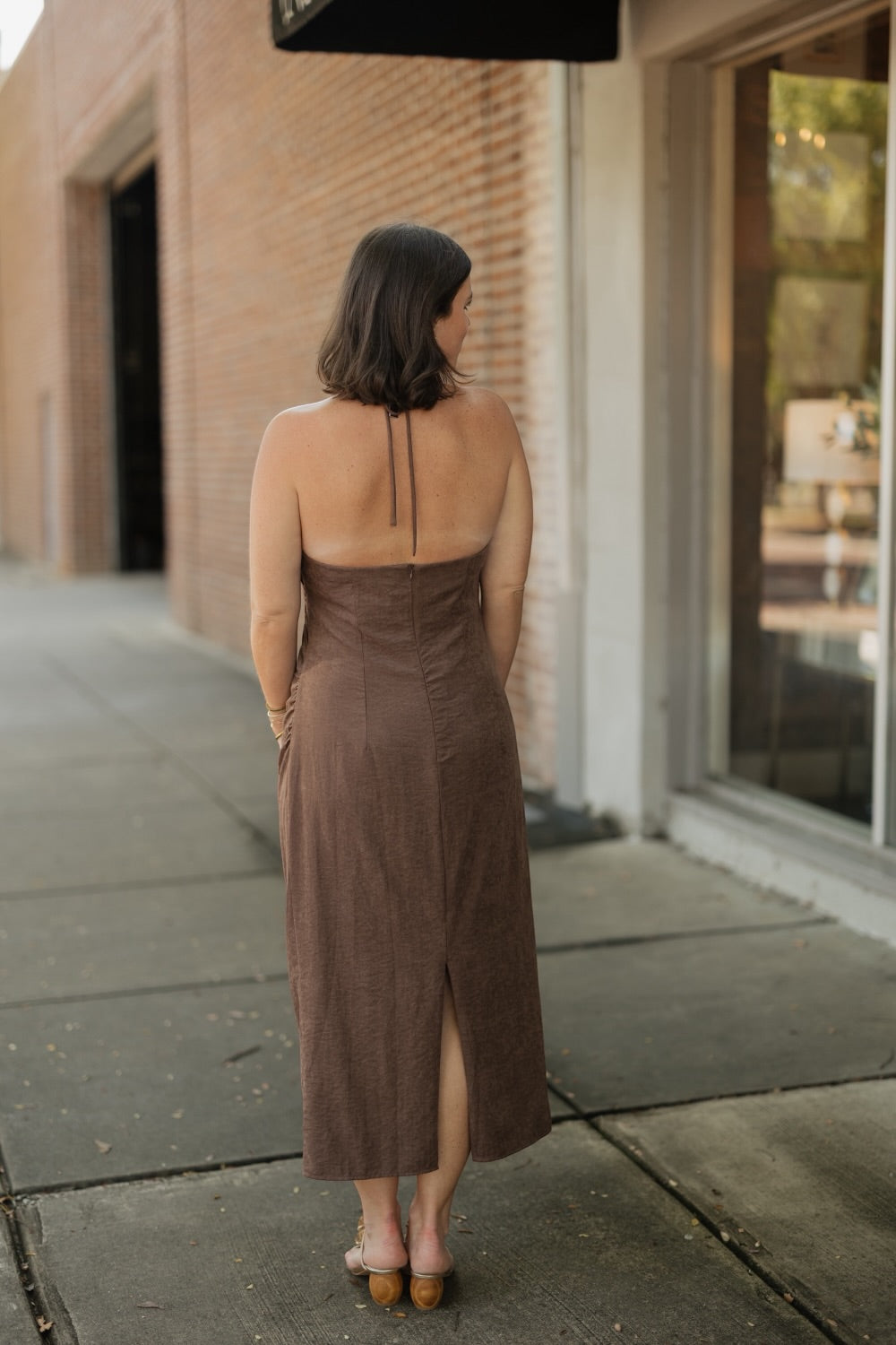 Rachel Brown Ruched Halter Midi Dress