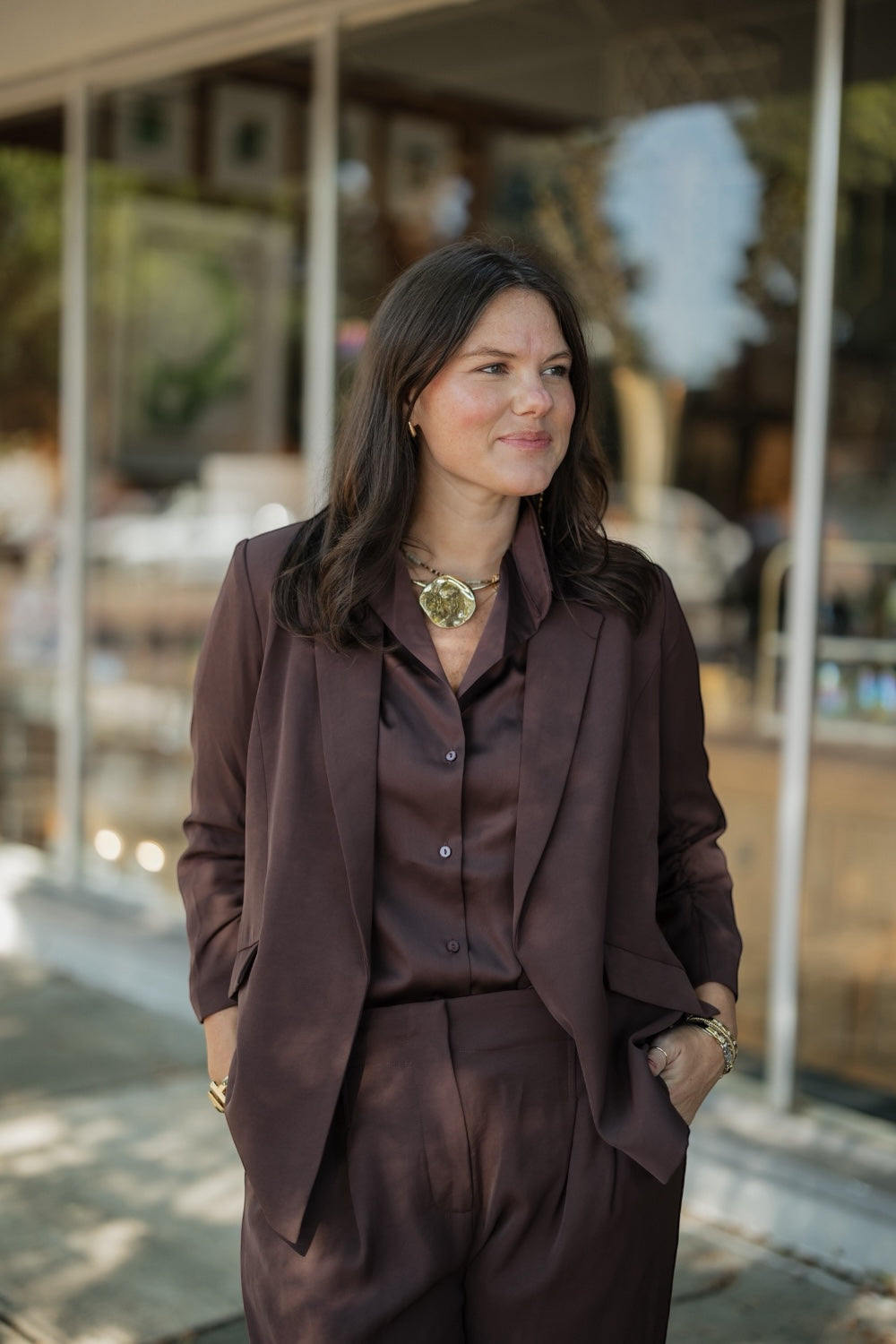 GraceAnn Espresso Shirred Sleeve Blazer (XS-XL)