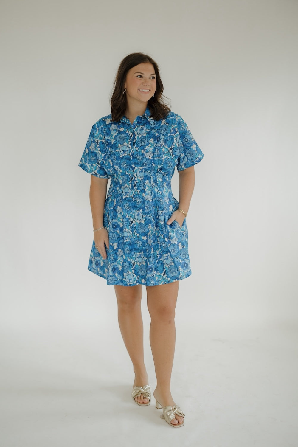 Twyla Blue Peonies Mini Dress