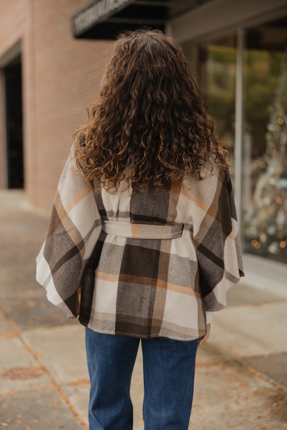 Brown Plaid Belted Wrap