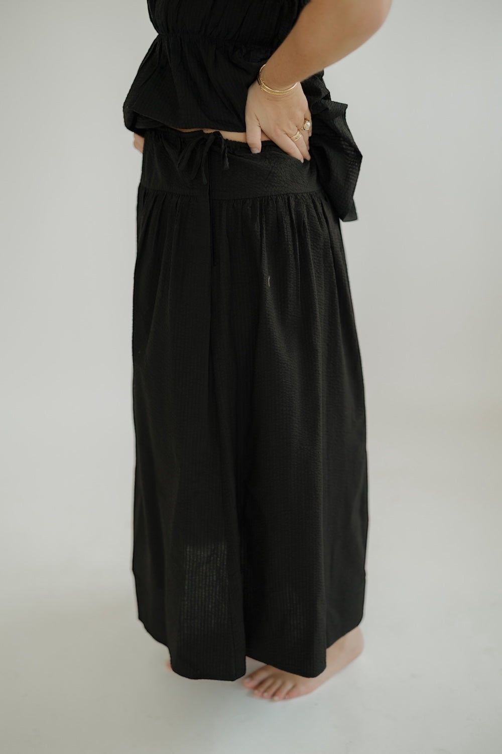 Black Seersucker Summer Maxi Skirt