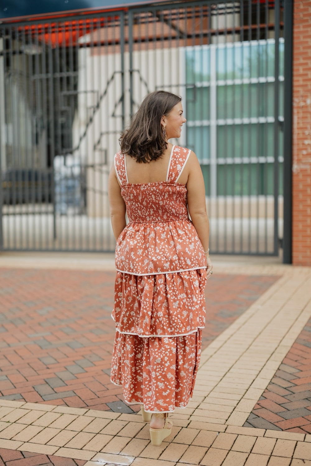Aubrie Printed Tiered Midi Dress
