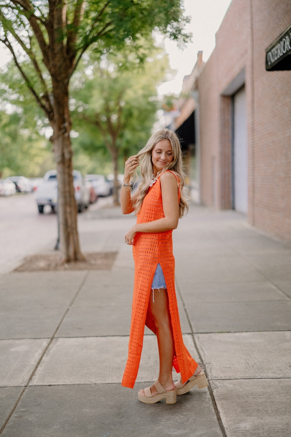 Tangerine Crochet Long Coverup (S-3XL)