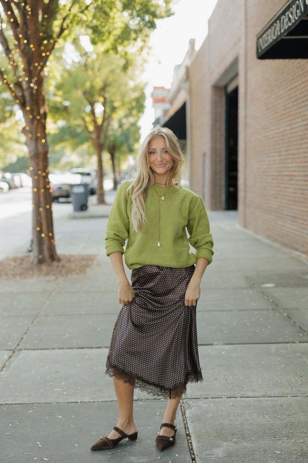 Kristen Chartreuse Pleat Sleve Sweater