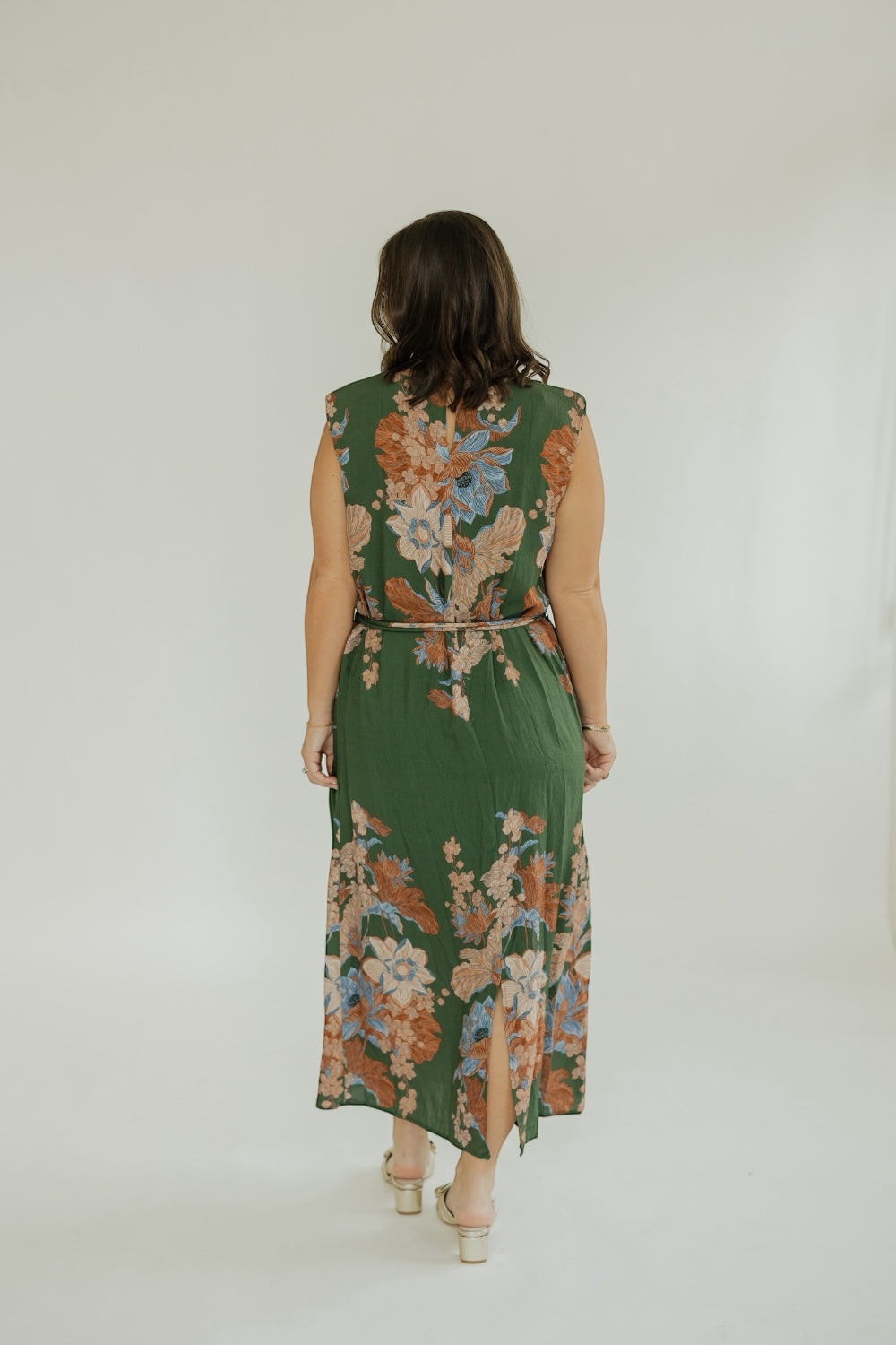 Amelia Olive Floral Belted Dress