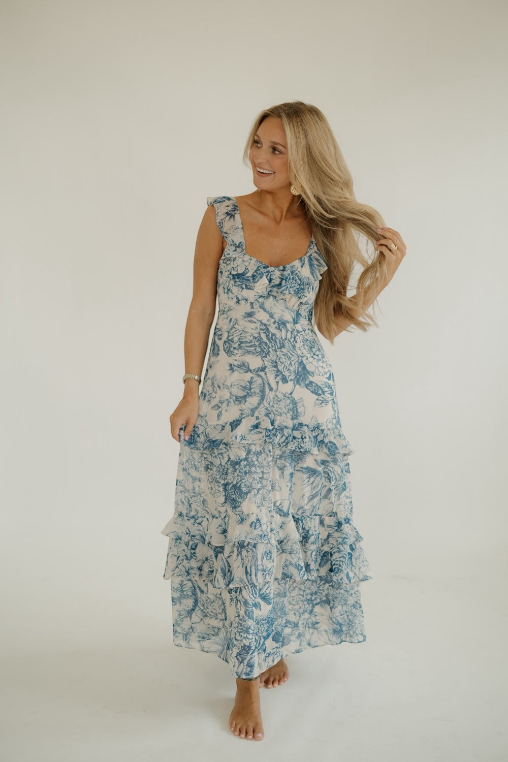 Cassandra Blue Floral Tiered Dress