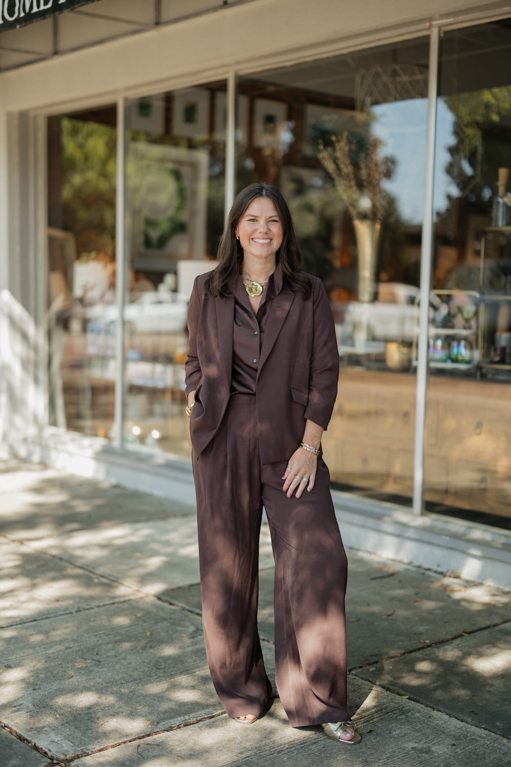 GraceAnn Espresso Shirred Sleeve Blazer (XS-XL)