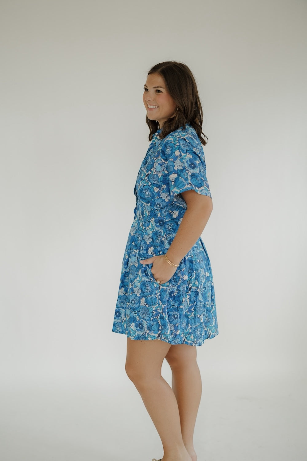 Twyla Blue Peonies Mini Dress