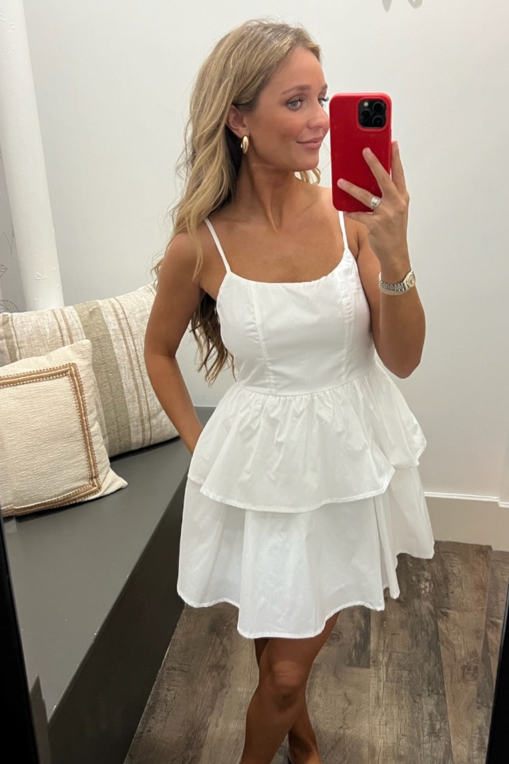 The Rina White Poplin Mini Dress
