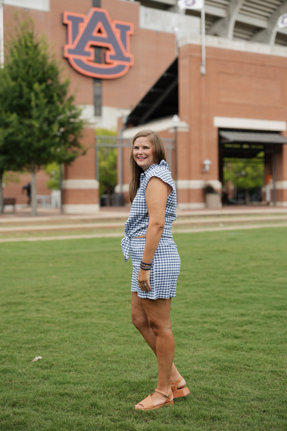 Sabine Navy Gingham Tie Front Top (S-3XL)