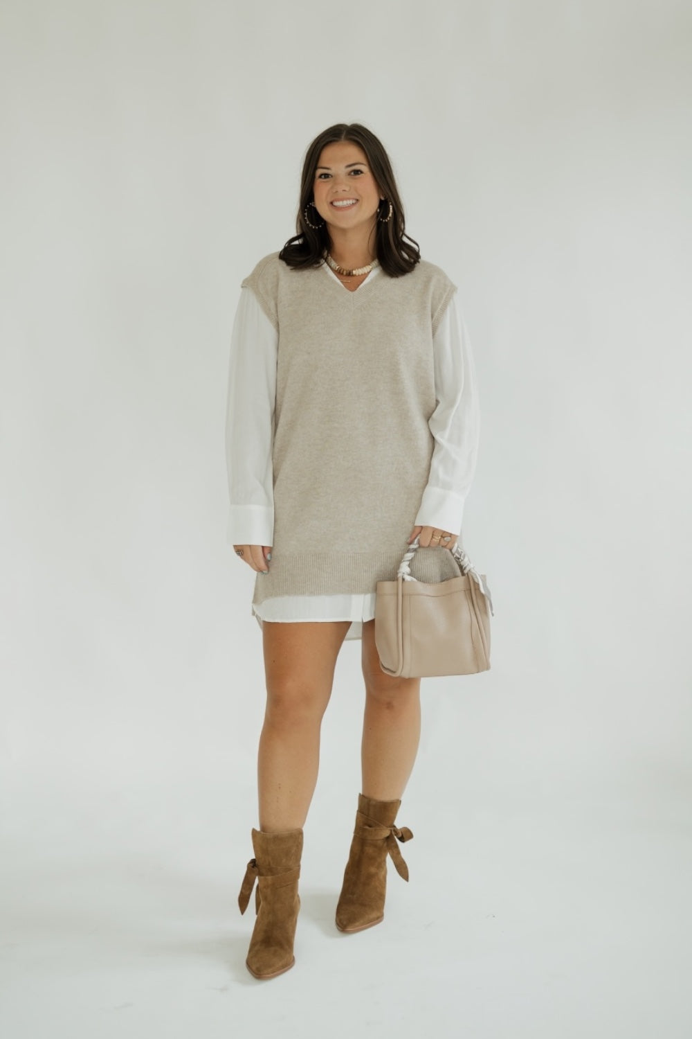 Judy Beige Sweater Shirt Dress (XS-XL)