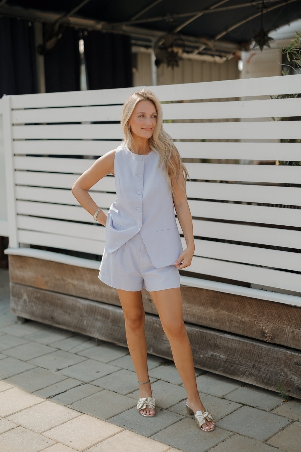 Chambray Sleeveless Linen Vest