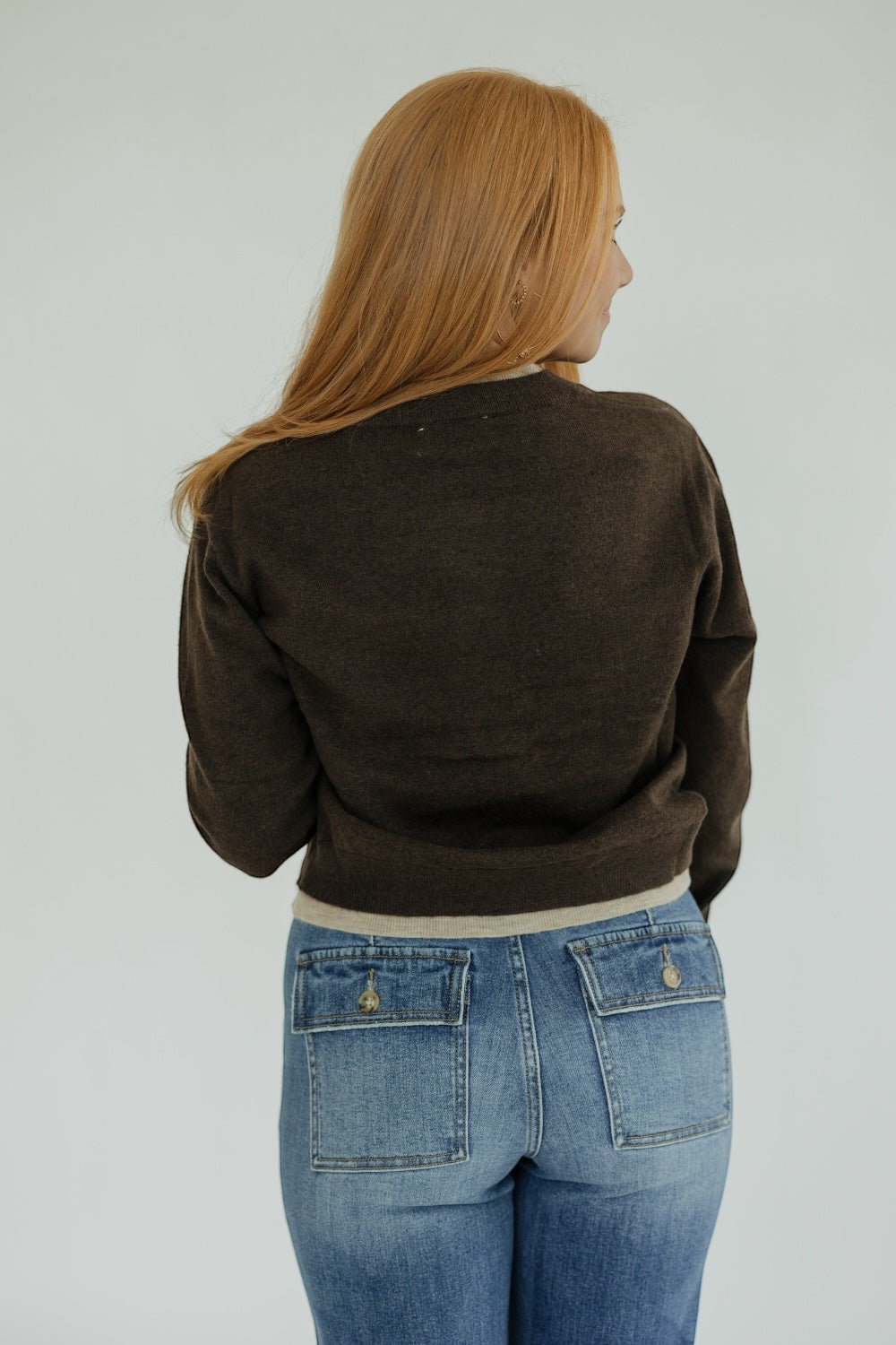 Brown/Tan Color Contrast Button Front Cardigan