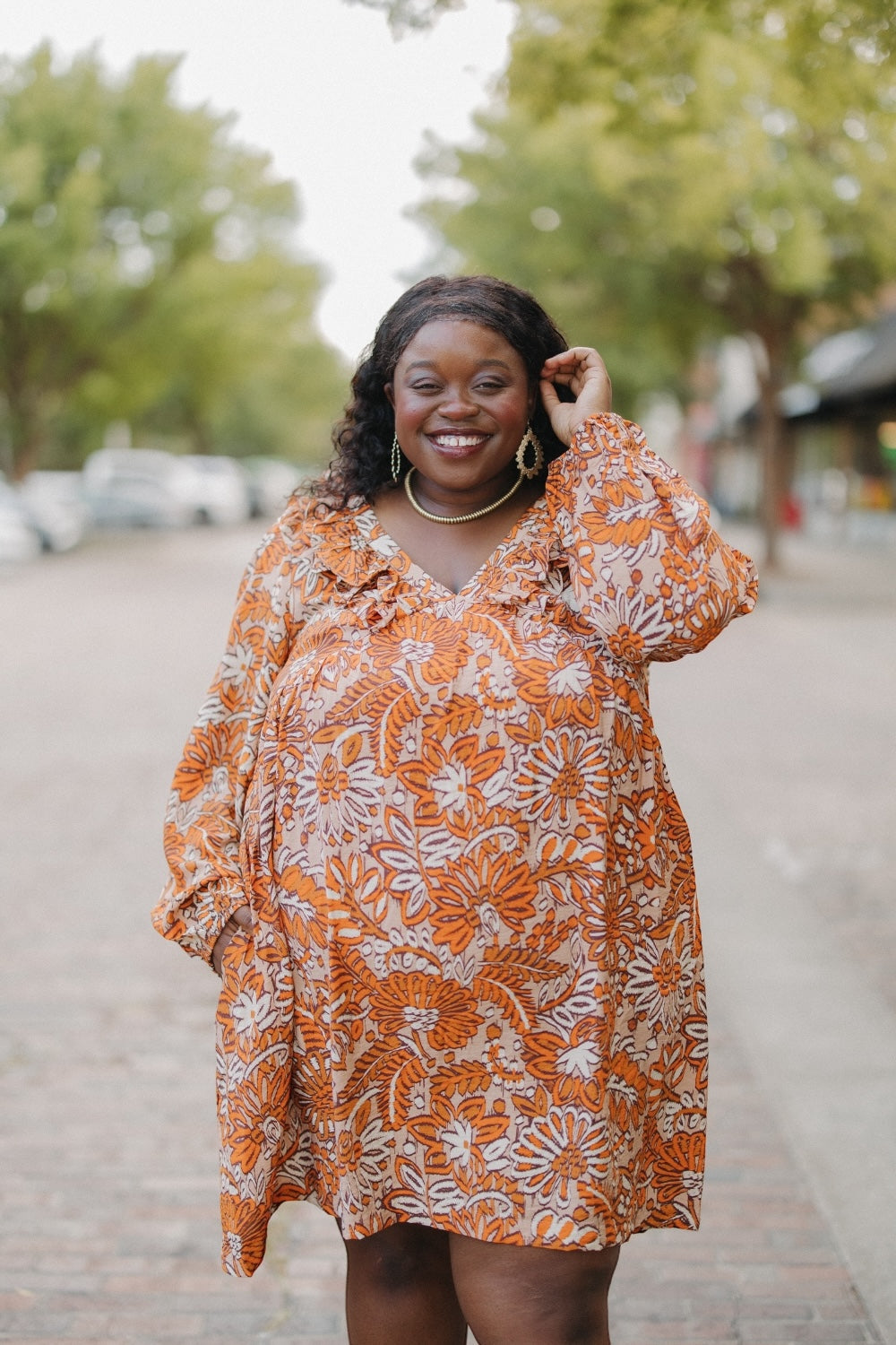 Sadie Salmon Printed Dress (S-3XL)