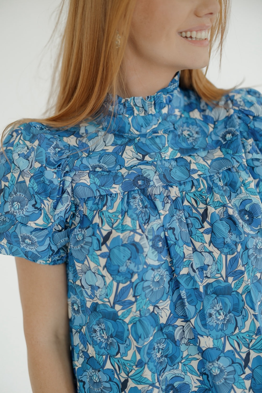 Brody Blue Peonies Short Sleeve Top