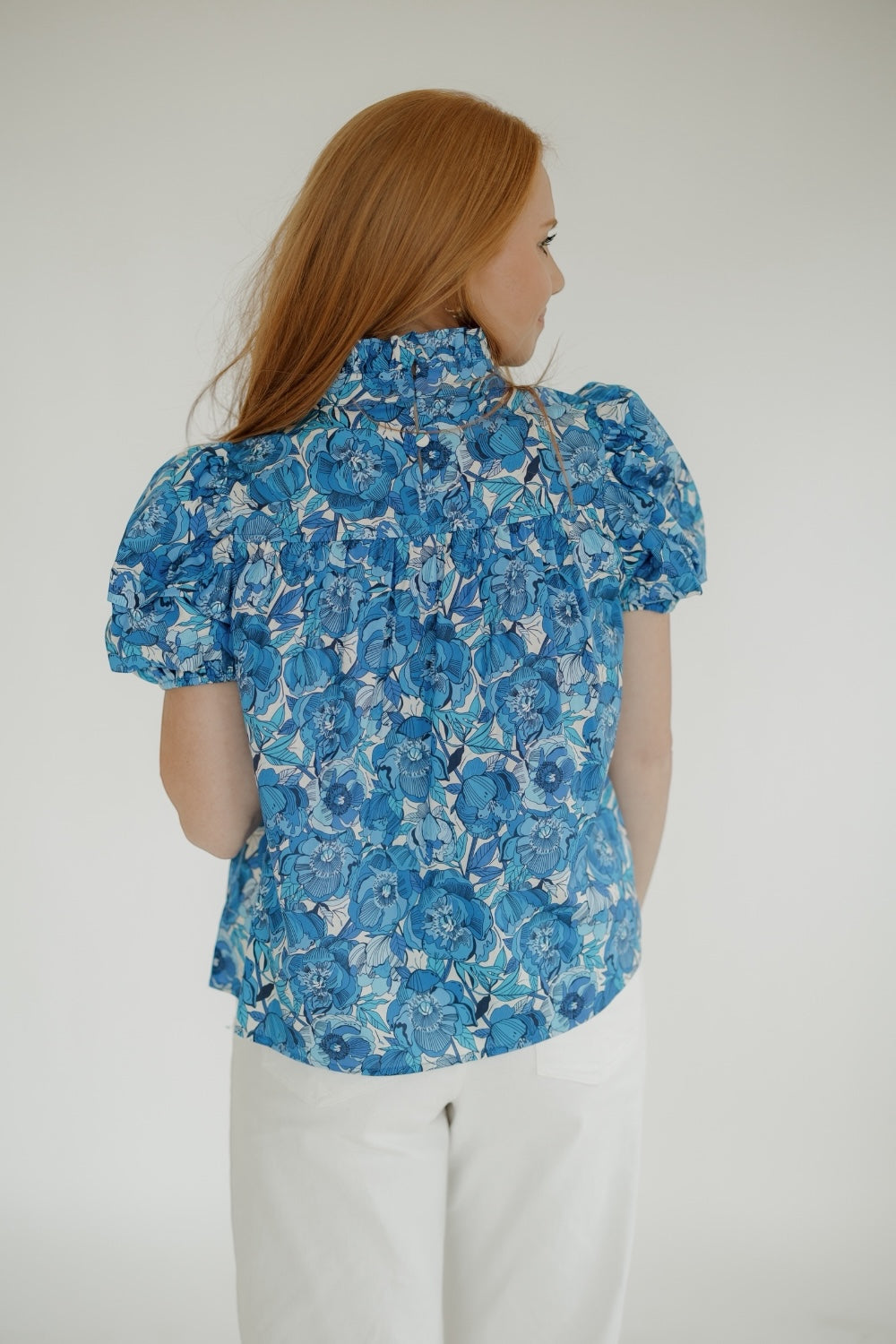 Brody Blue Peonies Short Sleeve Top