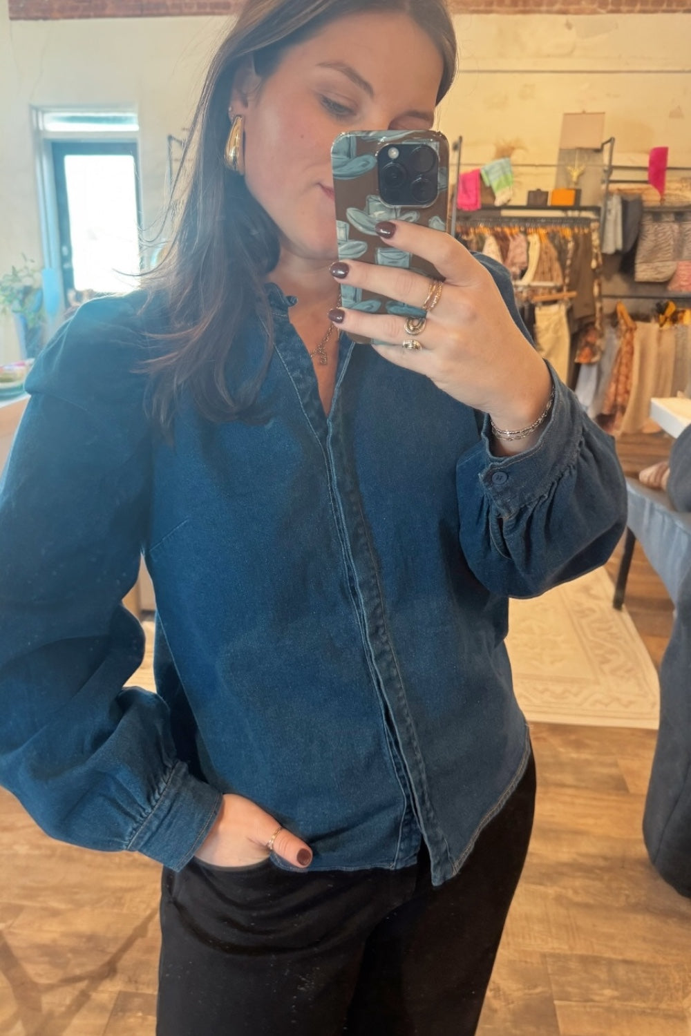 Jamie Denim Button Down Top