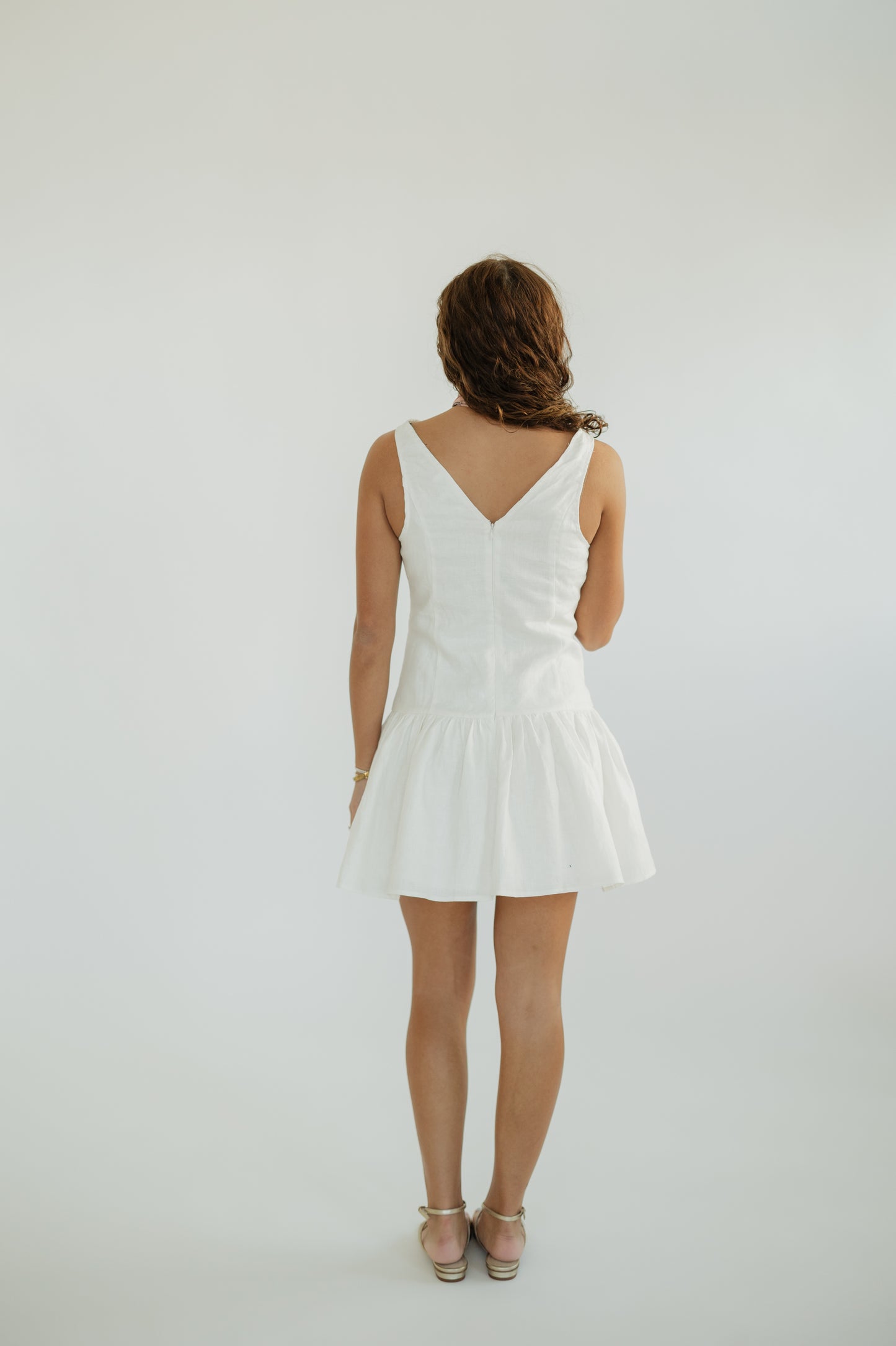 Madelyn Off White Linen Drop Waist Mini Dress