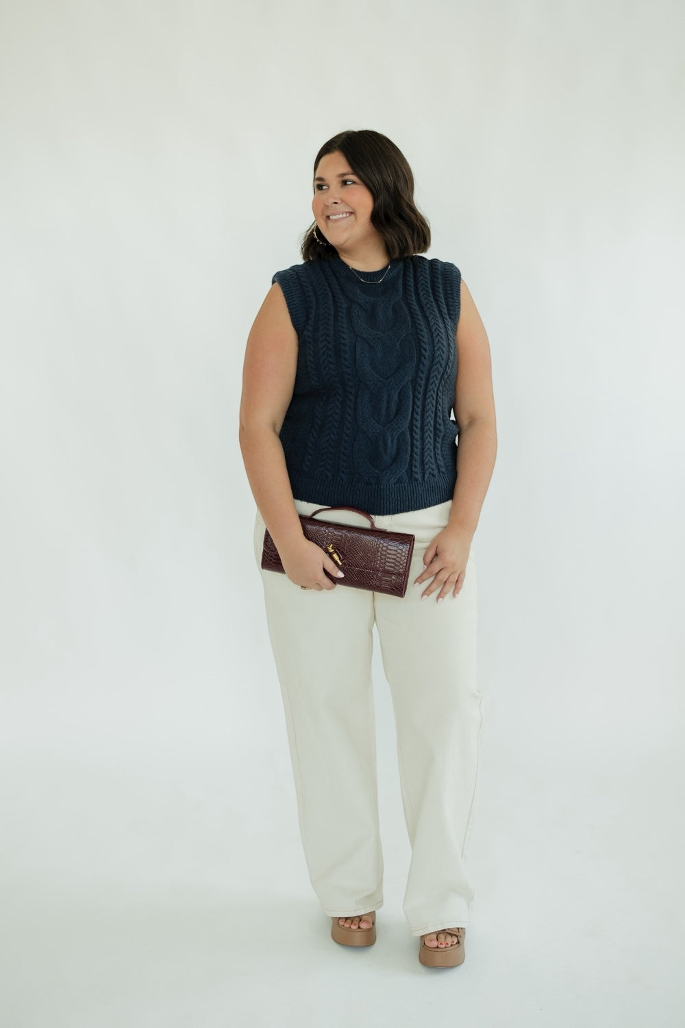 Navy Sleeveless Cable Knit Sweater