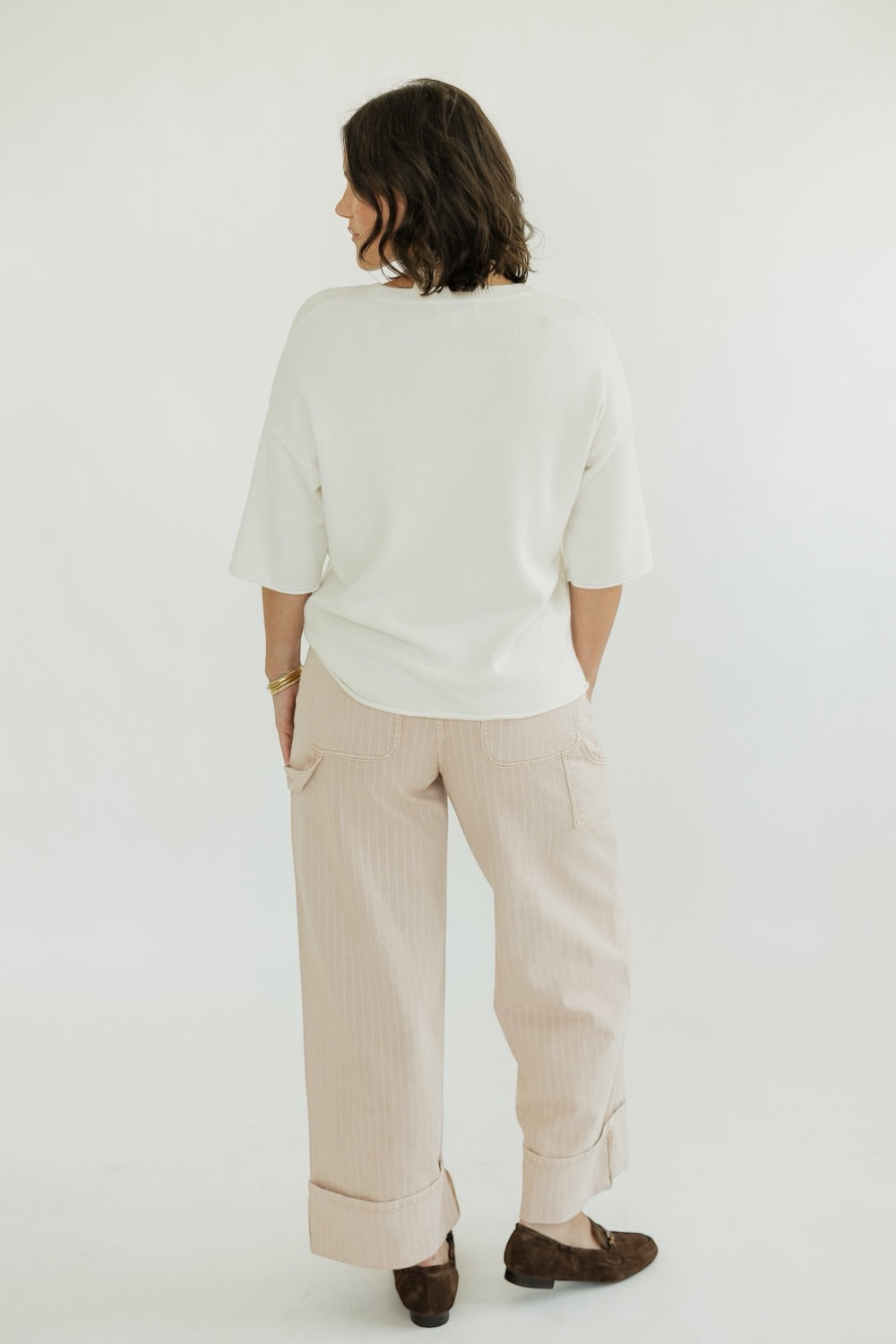 Ivory Oversized Short Sleeve Knit Sweater