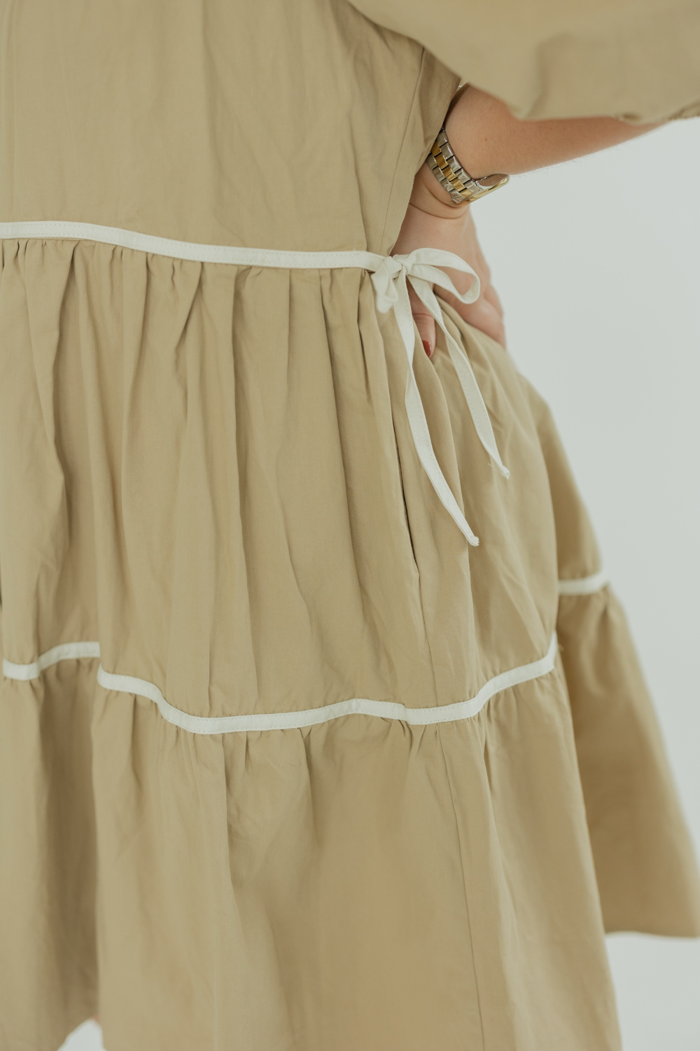 Khaki Ruffled Button Down Mini Dress (S-3XL)