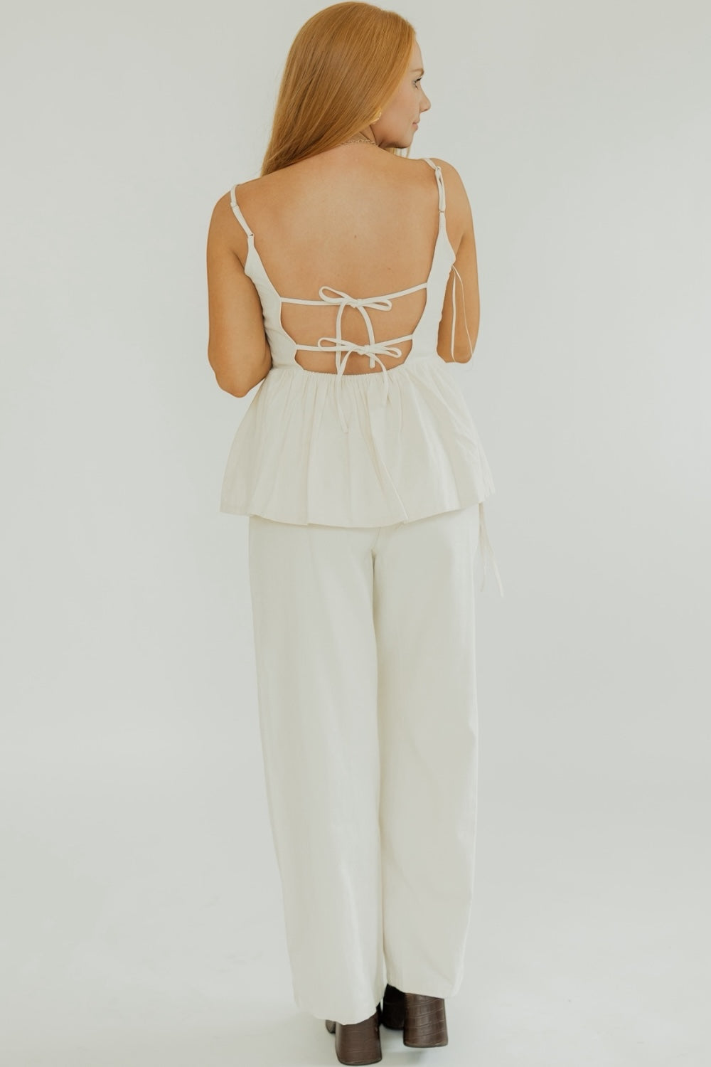 Bonnie Cream Bow Trim Peplum Top