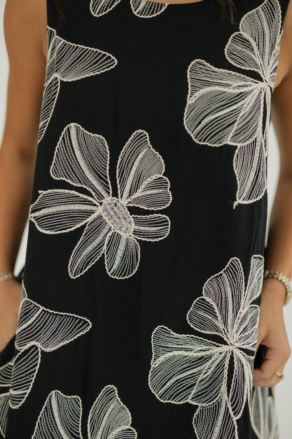 Etta Black Floral Embroidered A-Line Mini Dress
