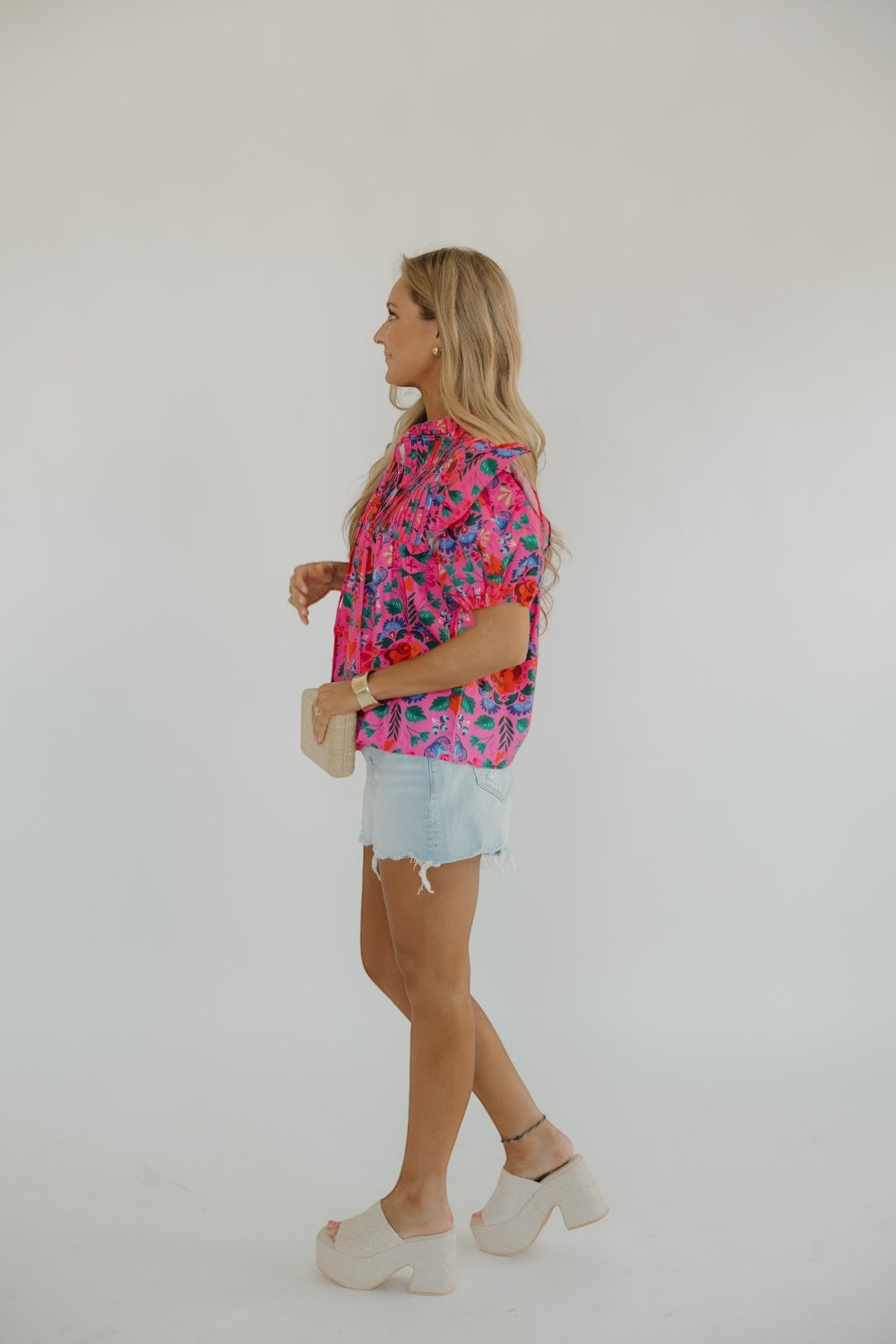 Tana High Rise Distressed Hem Denim Shorts