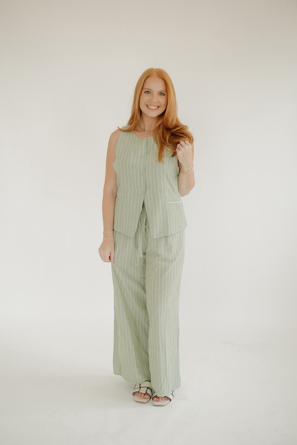 Matcha Pinstripe Tie Waist Pant (S-3XL)