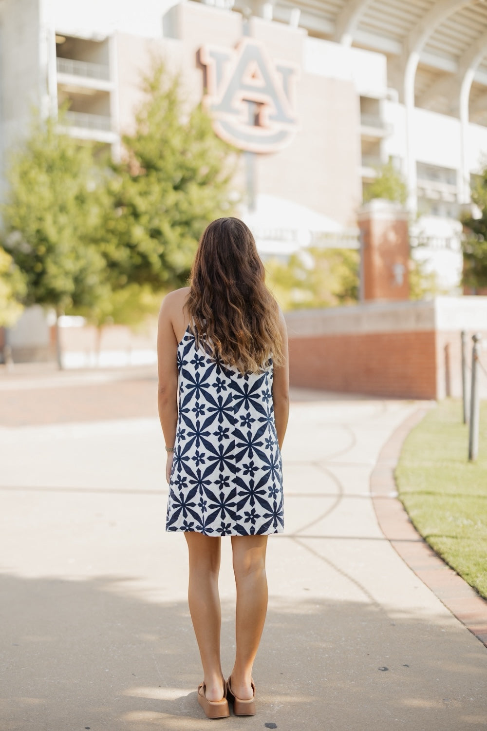 Hallie Navy Emroidered Halter Dress