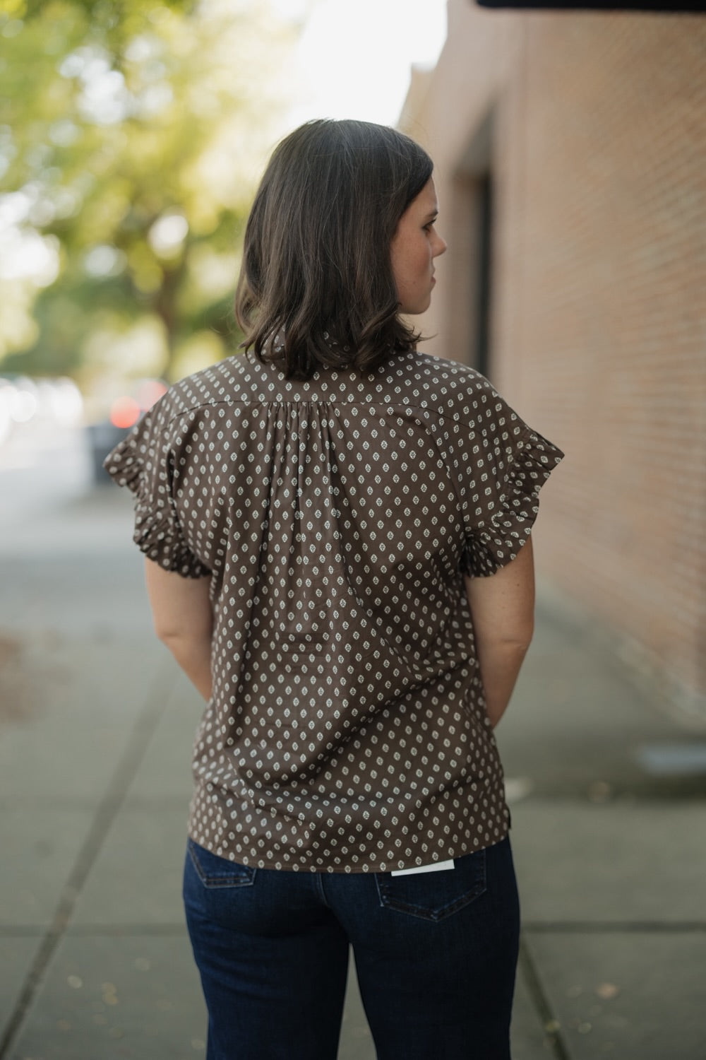 Ginny Brown Geometric Diamond Print Top