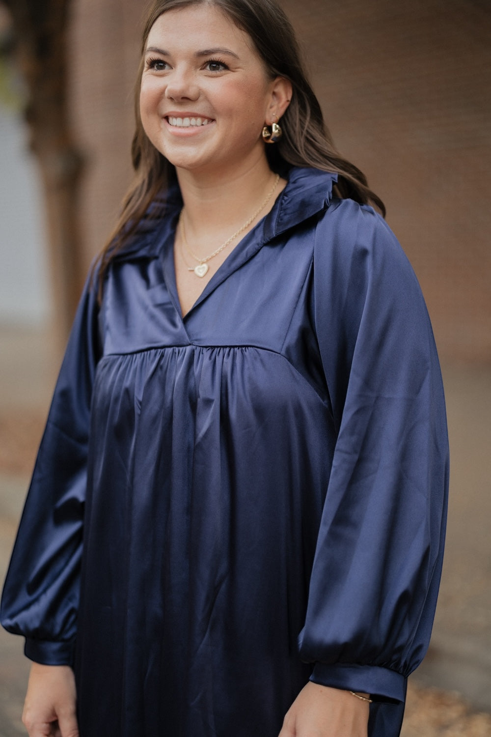 Savannah Navy Ruffle Collar Dress (S-3XL)