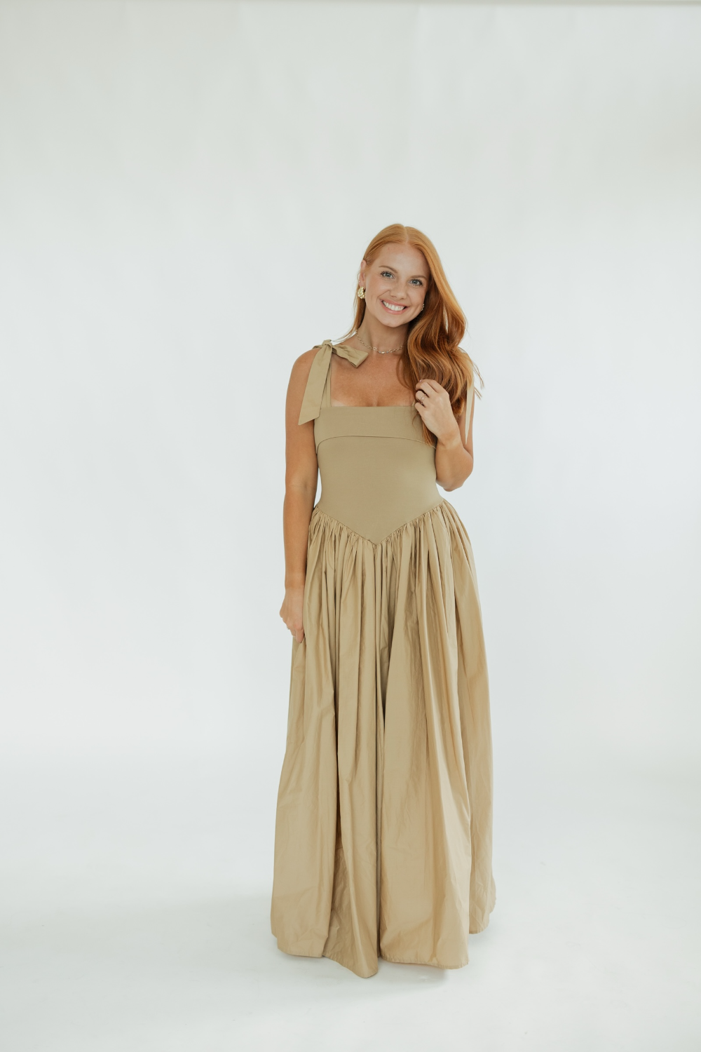 Karina Khaki Tie Sleeve Maxi Dress